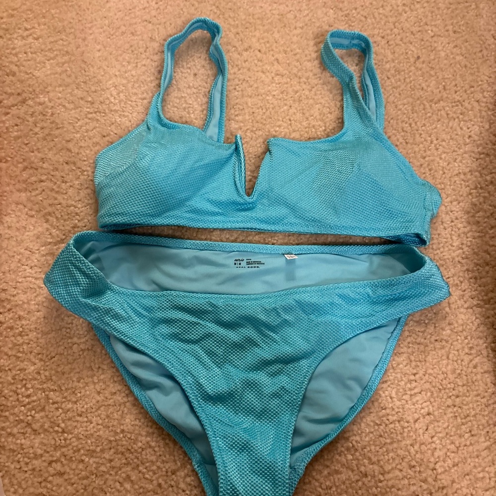 Aerie Light Blue Textured Bikini